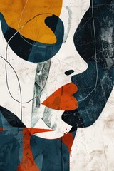 Abstract artistic vibrant colourful hand drawn woman face with brush strokes, background with geometric shapes, dots, textured wallpaper, art print, poster, creative banner