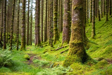 Naklejka premium Forest landscape with mossy trees