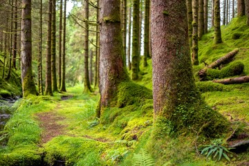Forest landscape with mossy trees