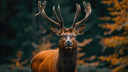Majestic Elk with Impressive Antlers Roaming Through Lush Forest Canopy