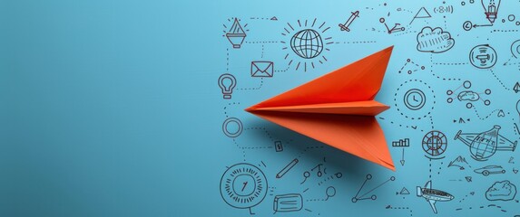 A blue background with a red paper airplane in the middle