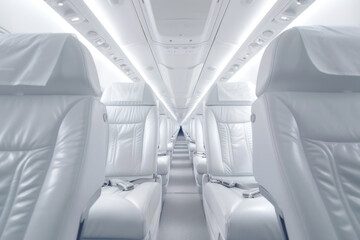 Fototapeta premium Empty passenger seats in cabin of the aircraft. Plane interior. Business class
