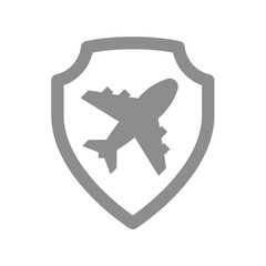 Travel insurance vector icon. Airplane and shield glyph symbol.