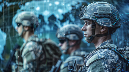 Monitoring and managing security technology in a military surveillance hub headquarters. Concept Military Surveillance