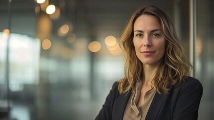 Fototapeta premium Portrait of Female CEO in Corporate Office Setting, Portrait, female CEO, corporate office setting