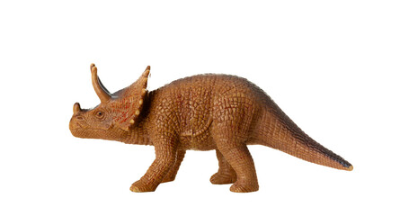 Detailed triceratops figurine isolated on a white background with visible textures