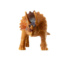 Detailed triceratops figurine isolated on a white background with visible textures