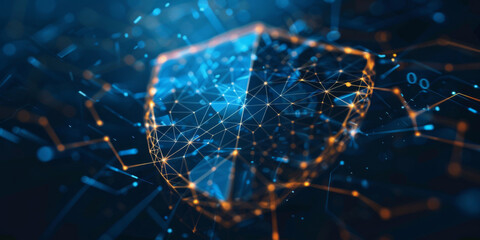 Obraz premium Wireframe of Cybersecurity Shield Data Protection and Privacy. Concept Cybersecurity, Data Protection