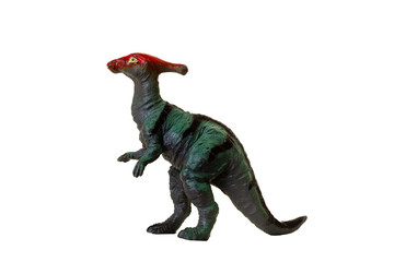 Parasaurolophus dinosaur toy, herbivorous reptile from the jurassic and cretaceous eras.