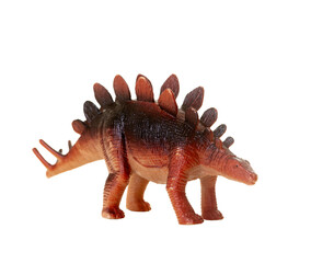 Fototapeta premium Realistic plastic model of a Stegosaurus dinosaur on white background.