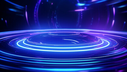 Blue and purple neon circles abstract futuristic