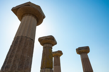 Columns of the temple of Athena in Assos ancient city.