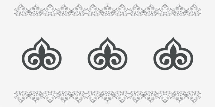 Kazakh national ornament. Asia ornament, patterns on a grey background. Part 4