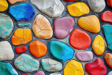 Colorful painted rocks with vibrant abstract textures