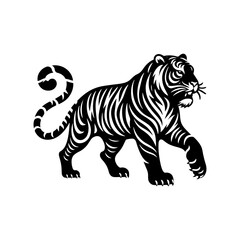 Jungle Sovereign: Vector Tiger Silhouette, Embodiment of Power and Majesty- Minimalist Tiger Vector- Tiger Illustration.