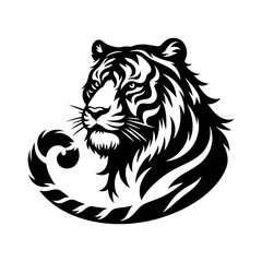 Jungle Sovereign: Vector Tiger Silhouette, Embodiment of Power and Majesty- Minimalist Tiger Vector- Tiger Illustration.