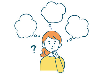悩む若い女性シンプルイラスト素材＿吹き出しあり