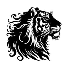 Jungle Sovereign: Vector Tiger Silhouette, Embodiment of Power and Majesty- Minimalist Tiger Vector- Tiger Illustration.