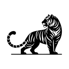 Jungle Sovereign: Vector Tiger Silhouette, Embodiment of Power and Majesty- Minimalist Tiger Vector- Tiger Illustration.
