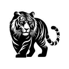 Jungle Sovereign: Vector Tiger Silhouette, Embodiment of Power and Majesty- Minimalist Tiger Vector- Tiger Illustration.