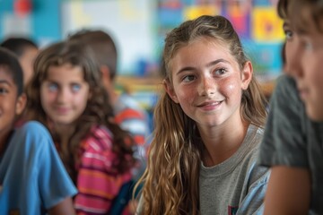 Fototapeta premium Editorial photography of a diverse group of students in a classroom setting