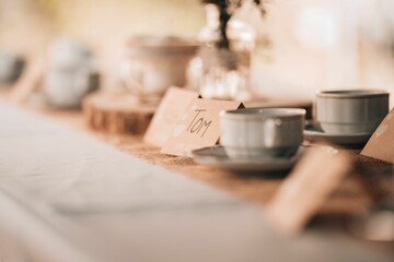 Selective focus of a name tag with 