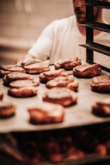 Pastries in a bakery close up