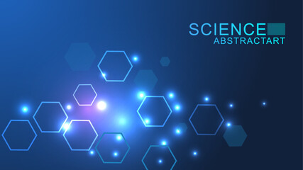 Modern scientific background with hexagons, lines and dots. Wave flow abstract background. Molecular structure for medical, technology, chemistry, science. Vector illustration