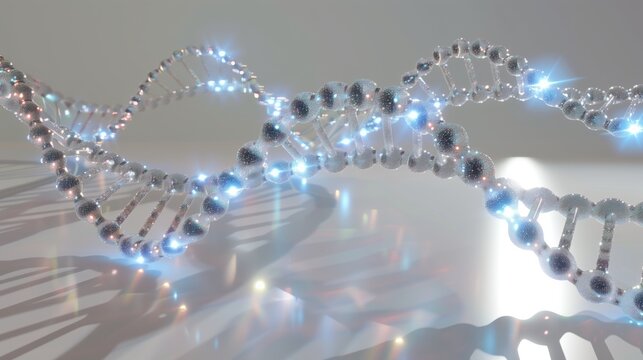 DNA strand as transparent crystals against a background of other molecules
