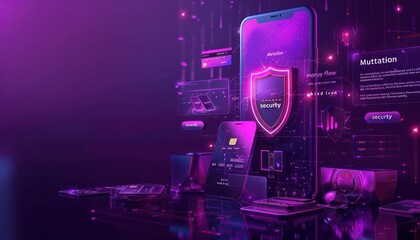 A cell phone with a purple background and a purple shield on it