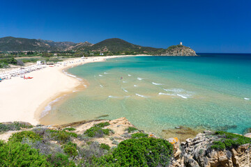Sa Colonia bay, with crystal clear water and white sand, Chia, Domus de Maria, Sardinia
