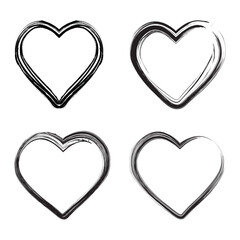 Set of grunge hand drawn brush stroke hearts