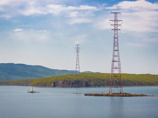 Tokarevsky Lighthouse. Landscape of the Egersheld Peninsula. Landmark of Vladivostok.