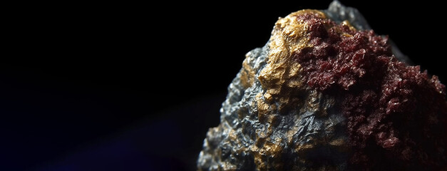 Lorandite is a rare precious natural stone on a black background. AI generated. Header banner mockup with space.