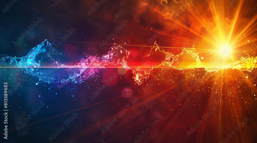 Poster Dynamic Abstract Artwork with Vibrant Color Spectrum and Light Rays