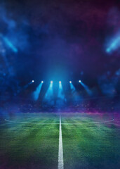 textured soccer game field in neon smoke - center, midfield © Igor Link