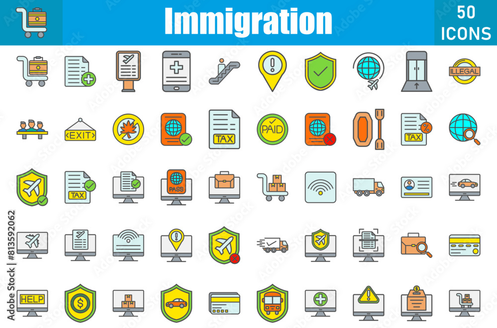 Poster Immigration Icons Set.Web and mobile icons.Vector illustration