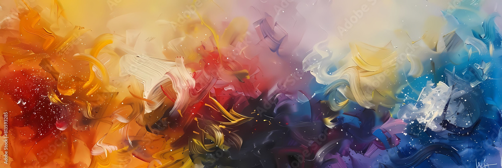 Poster abstract galactic tango painting featuring a colorful array of shapes and sizes, including a triangl