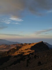 High-angle of a landscape view with Tatras and Gerlach peak at sunset