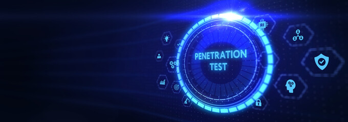 PENETRATION TEST inscription, cyber security concept. 3d illustration