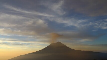 Low-angle of Popocatepeti stratovolcano in Mexico at sunset