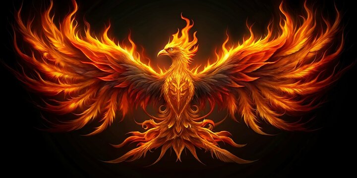 Fire phoenix concept on black background