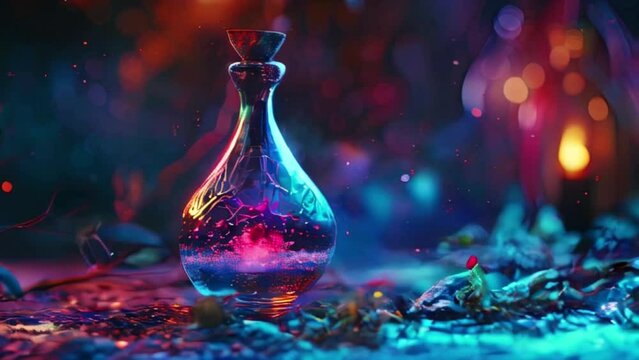 magic potion in a beautiful glass bottle