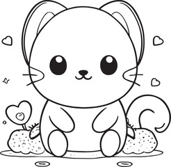 Fototapeta premium Kawaii cats, cartoon characters, cute lines and colorful coloring pages.