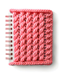 Spiral pink knitted pattern notebook isolated on white