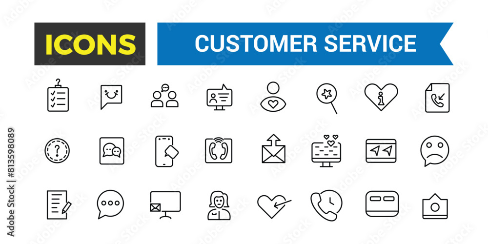 Poster customer service and support icon collection. simple web icons set