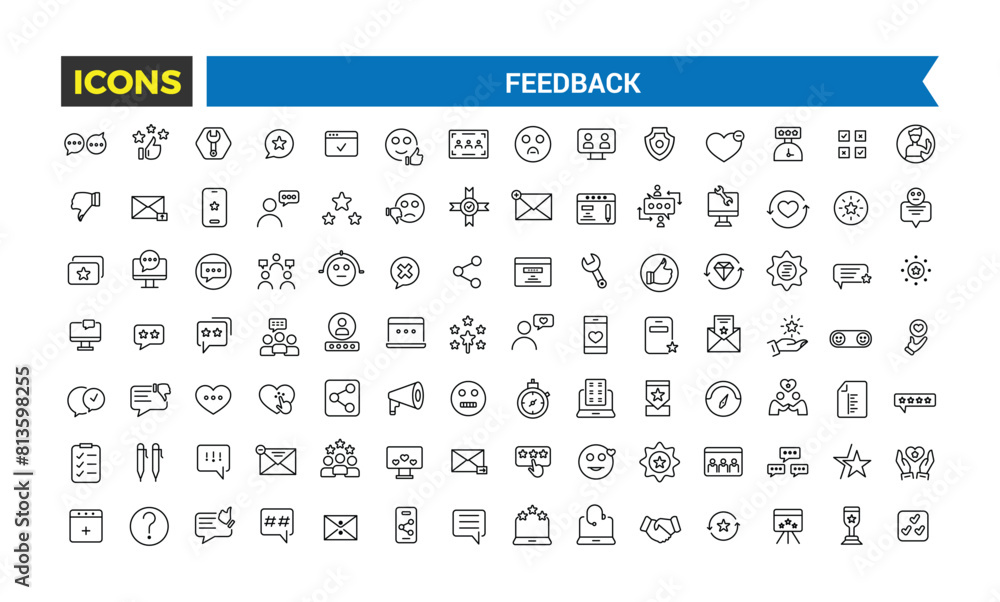 Poster feedback outline icon collection. web and ui icons set.