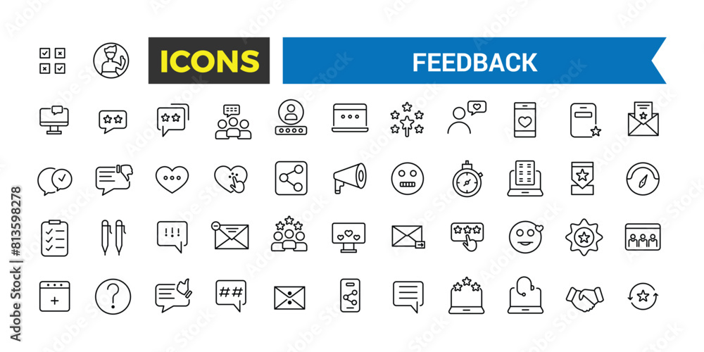 Poster feedback outline icon collection. web and ui icons set.