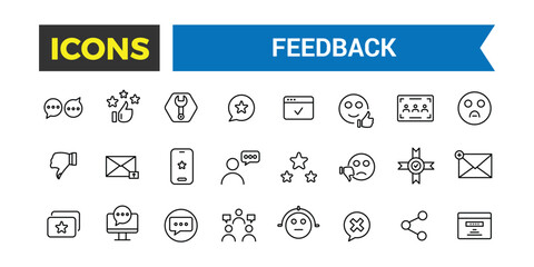 Feedback Outline Icon Collection. Web and UI icons set.