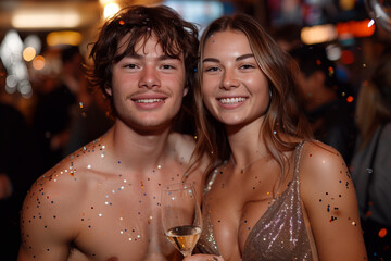  Laughing, young people celebrate and have fun.